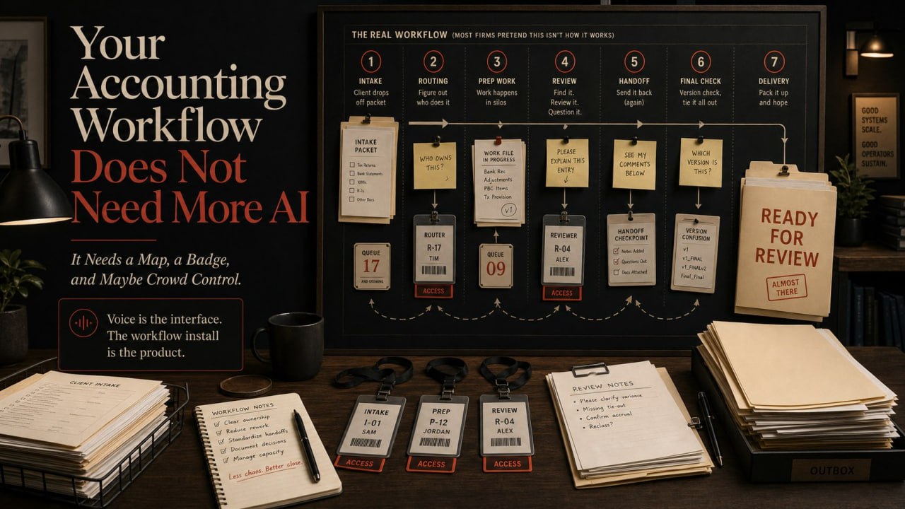 Editorial accounting workflow board showing the July 6 Intelligence Solved MKT-02 hero with intake, routing, prep, review, handoff, final check, and ready-for-review stages.